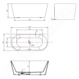 Aqualine Baignoires - Baignoire autoportante Tajo 1700x800 mm, blanc E1980
