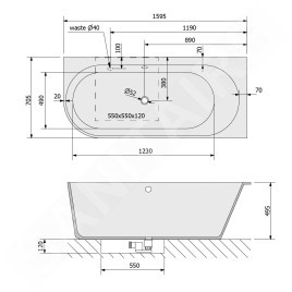 Polysan Baignoires - Baignoire Sussi R, 1600x700x495 mm, droite, blanc 90191R
