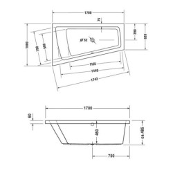Duravit Paiova - Baignoire asymétrique, 1700x1000 mm, gauche, blanc 700212000000000