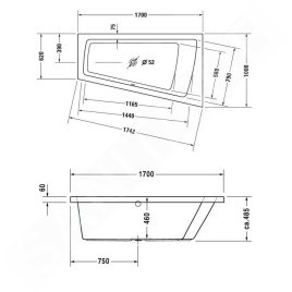 Duravit Paiova - Baignoire asymétrique, 1700x1000 mm, droite, blanc 700213000000000