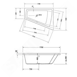 Duravit Paiova - Baignoire asymétrique, 1700x1300 mm, droite, blanc 700215000000000