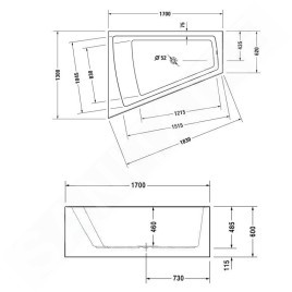 Duravit Paiova - Baignoire asymétrique, 1700x1300 mm, avec panneau, gauche, blanc 700266000000000