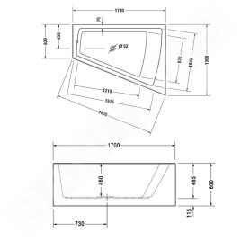 Duravit Paiova - Baignoire asymétrique, 1700x1300 mm, avec panneau, droite, blanc 700267000000000