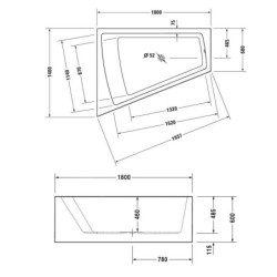 Duravit Paiova - Baignoire asymétrique, 1800x1400 mm, avec panneau, gauche, blanc 700268000000000