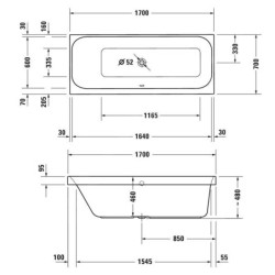 Duravit Happy D.2 - Baignoire 1700x700 mm, gauche, blanc 700310000000000