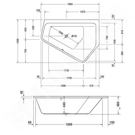 Duravit Paiova 5 - Baignoire asymétrique, 1900x1400 mm, droite, blanc 700393000000000