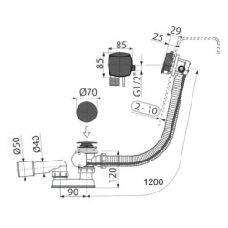 Alcadrain Garnitures de vidage - Kit vidange et trop-plein de baignoire avec remplissage, longueur 1200 mm, noir mat