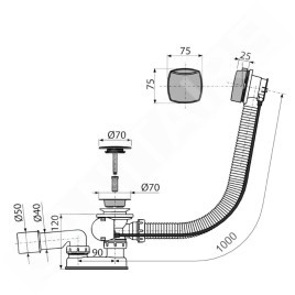 Alcadrain Garnitures de vidage - Kit vidange et trop-plein pour baignoire, longueur 1000 mm, chromé A51CRM-100