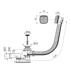 Alcadrain Garnitures de vidage - Kit vidange et trop-plein pour baignoire, longueur 1200 mm, chromé A51CR-120