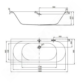 Cersanit City - Baignoire 180 x 80 cm, pieds inclus, blanc S301-337