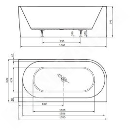 Cersanit Crea - Baignoire 170x82 cm, pieds compris, droite, blanc S301-330