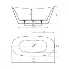 Cersanit Inverto - Baignoire en îlot, 170x80 cm, pieds inclus, blanc S301-339
