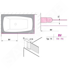 Kermi CADA XS - Paroi de baignoire DFR, 75x160 cm, droite, argent brillant/verre transparent CKDFR07516VPK