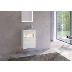Keuco Stageline - Meuble sous lavabo, 460x625x380 mm, 1 porte, charnières à droite, avec éclairage et USB, blanc 32822300102