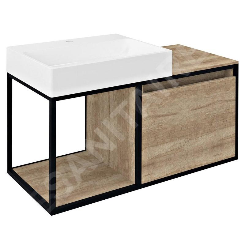 Sapho Skara - Meuble lavabo, 1000x495x465 mm, chêne Alabama/noir mat CG004-2222