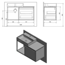 Sapho Skara - Meuble lavabo, 1000x495x465 mm, chêne Alabama/noir mat CG004-2222