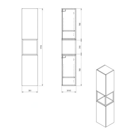 Sapho Skara - Armoire haute, 35x171x32 cm, 2 portes, noir mat/chêne Alabama CG010-2222