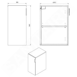 Sapho Cirasa - Armoire latérale, 30x64x46 cm, 1 porte, pin rustique CR301-1616