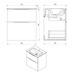 Sapho Cirasa - Meuble-lavabo 59x64x46 cm, 2 tiroirs, chêne argenté CR601-1111