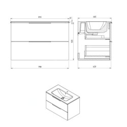 Sapho Cirasa - Meuble-lavabo 80x52x46 cm, 2 tiroirs, chêne Alabama CR801-2222