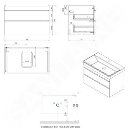 Sapho Sitia - Meuble lavabo 76x50x44 cm, 2 tiroirs, pin rustique SI080-1616