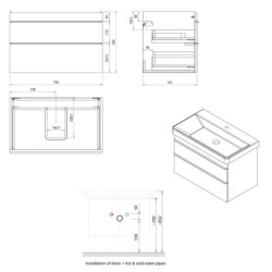 Sapho Sitia - Meuble-lavabo, 76x50x44 cm, 2 tiroirs, blanc mat SI080-3131