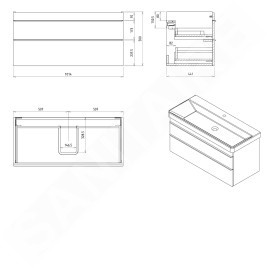 Sapho Sitia - Meuble-lavabo, 101x50x44 cm, 2 tiroirs, blanc mat SI105-3131