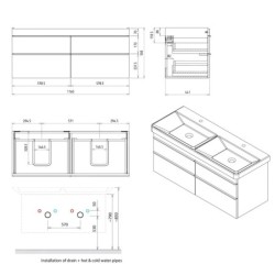 Sapho Sitia - Meuble lavabo 116x50x44 cm, 4 tiroirs, chêne alabama SI120-2222