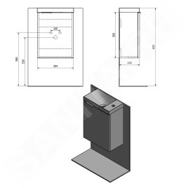Sapho Latus - Meuble-lavabo 50x39x22 mm, 1 porte, chêne alabama LT110-2322