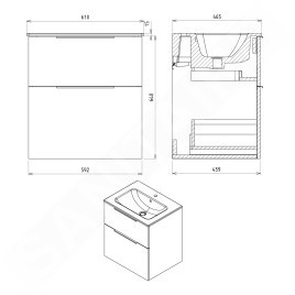 Sapho Cirasa - Meuble-lavabo 59x64x46 cm, 2 tiroirs, chêne Alabama strip CR601-2322
