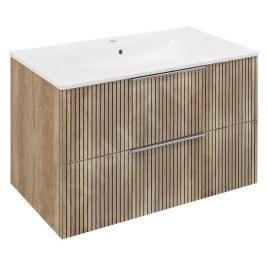 Sapho Cirasa - Meuble-lavabo 80x52x46 cm, 2 tiroirs, chêne Alabama strip CR801-2322