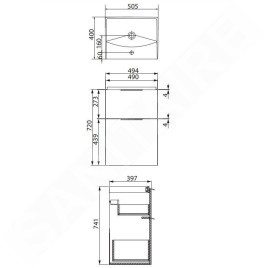 Cersanit City - Meuble avec lavabo, 74x49x40 cm, 2 tiroirs, blanc S801-421