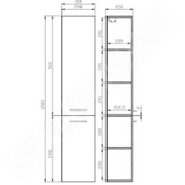 Cersanit Lara - Armoire haute, 150x30x25 cm, 2 portes, charnières G/D, gris S926-032-DSM