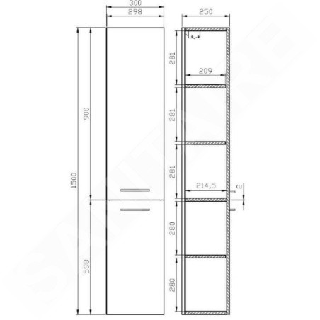 Cersanit Lara - Armoire haute, 150x30x25 cm, 2 portes, charnières G/D, gris S926-032-DSM