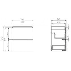 Cersanit Moduo - Meuble-lavabo, 57x50x35cm, 2 tiroirs, gris S929-005