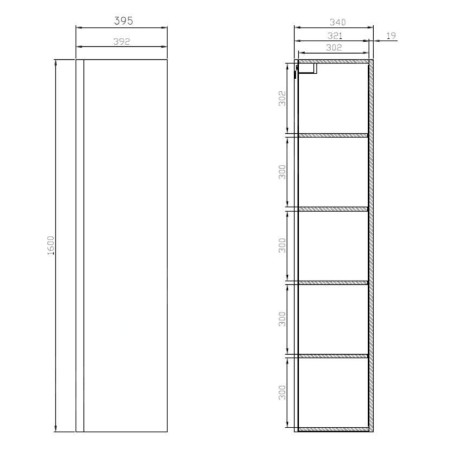 Cersanit Moduo - Armoire haute, 160x40x34 cm, 1 porte, charnières G/D, miroir intérieur, gris S929-019