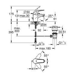 Grohe Euroeco - Mitigeur de lavabo avec vidage, dimension S, chrome 23262000