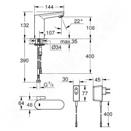 Grohe Eurosmart Cosmopolitan E - Mitigeur de lavabo électronique, chrome 36325001