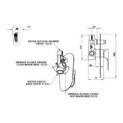 Sapho Corneli - Mitigeur encastré de douche avec corps d'encastrement, 2 sorties, chrome CE42