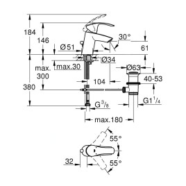 Grohe Eurosmart - Mitigeur de lavabo avec vidage, chrome 23788002