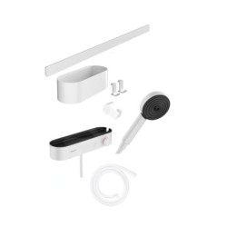 Hansgrohe WallStoris - Set de pommeau de douche 105, 3 jets, thermostat et accessoires de salle de bain, blanc mate 24250700
