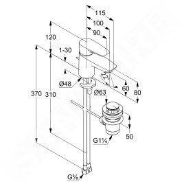 Kludi Pure&Solid - Mitigeur de lavabo avec vidage, chrome 343850575