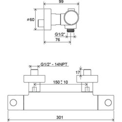 Ravak Puri - Mitigeur thermostatique de douche PU 033.00/150, chromé X070116