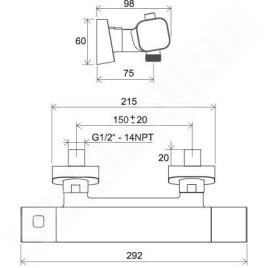 Ravak 10° Free - Mitigeur de douche thermostatique TD F 033.20 / 150, noir X070154