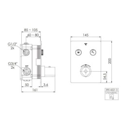 Steinberg 390 - Mitigeur thermostatique encastré pour 2 sorties, noir 390 4221 3 S