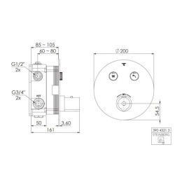 Steinberg 390 - Mitigeur thermostatique encastré pour 2 sorties, chrome 390 4321 3