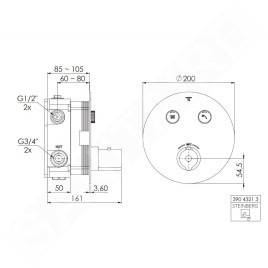 Steinberg 390 - Mitigeur thermostatique encastré pour 2 sorties, noir 390 4321 3 S