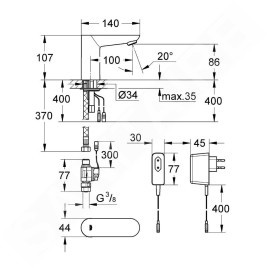 Grohe Euroeco Cosmopolitan E - Mitigeur de lavabo infrarouge, chrome 36269000