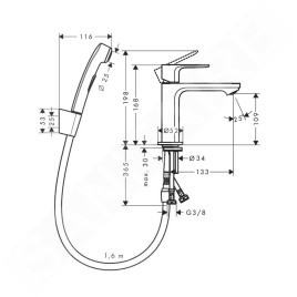 Hansgrohe Rebris S - Mitigeur de lavabo avec douchette de bidet, chrome 72215000