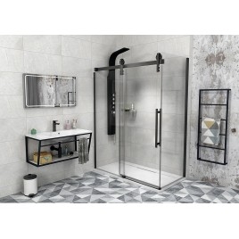 VOLCANO BLACK Porte de douche 1400 mm, verre clair
